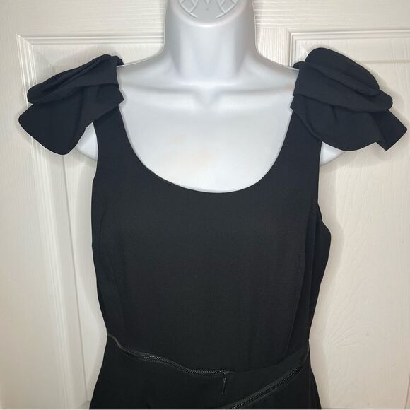 BCBGeneration LBD Black Sheath Mini Dress Petal Cap Sleeves Moto Zippers 6 - Picture 4 of 10